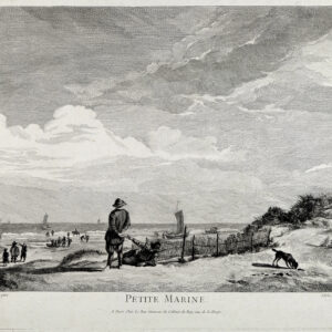 Radierung von einem Mann am Meer